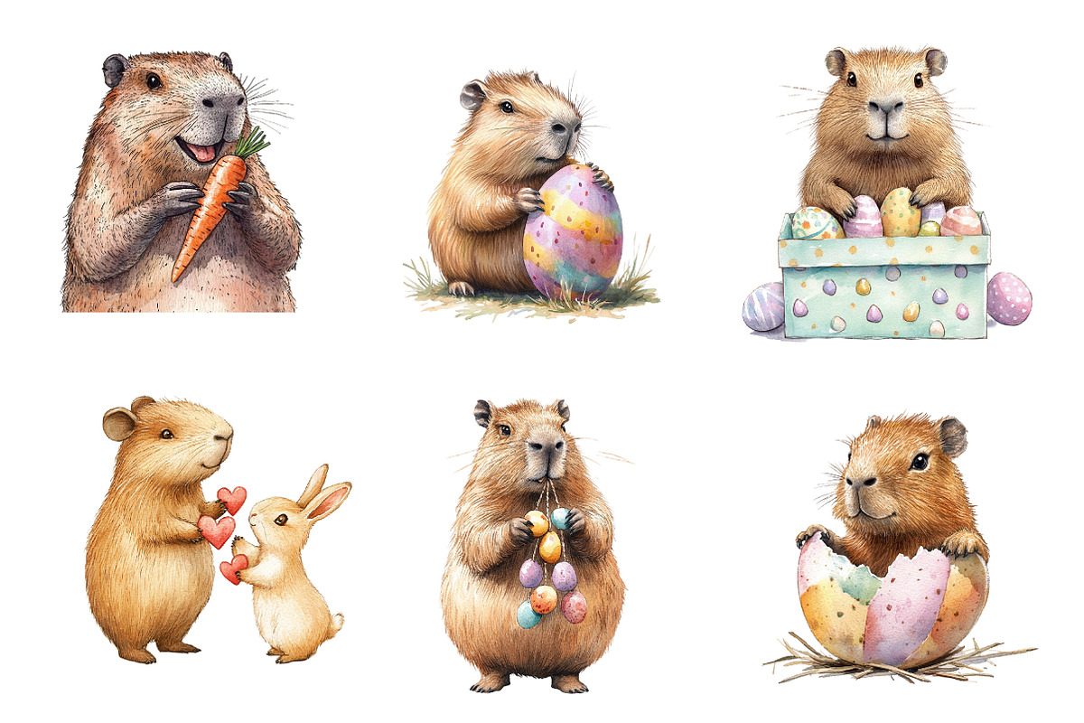 Hoppy Easter Capybaras Clipart, an Illustration by CreationArt (Photo 4 of 5)