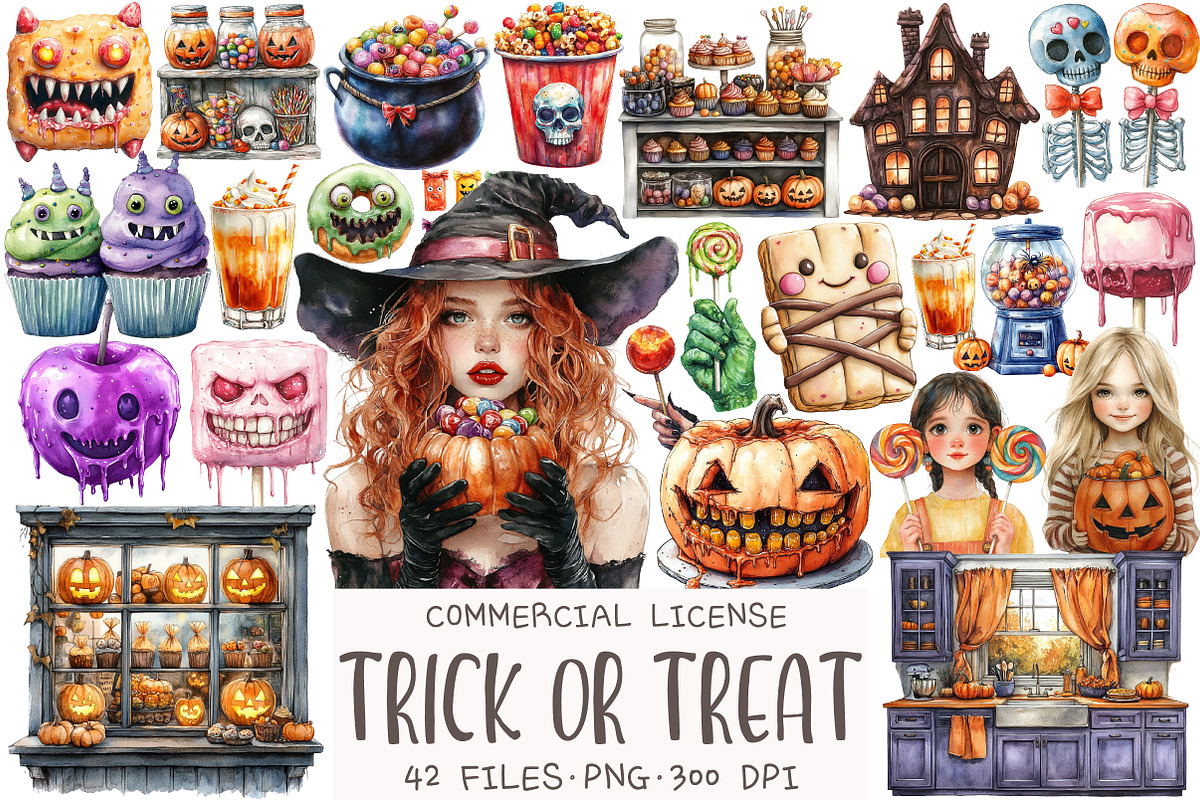 Halloween Trick or Treat Clipart, an Illustration by OK Design (Photo 1 of 5)