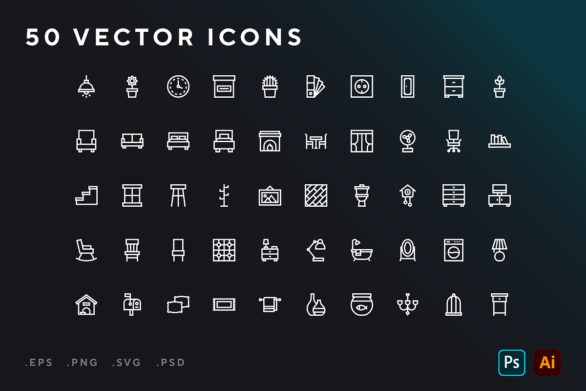 Home Decoration icons, an Outline Icon by Wencory (Photo 1 of 2)
