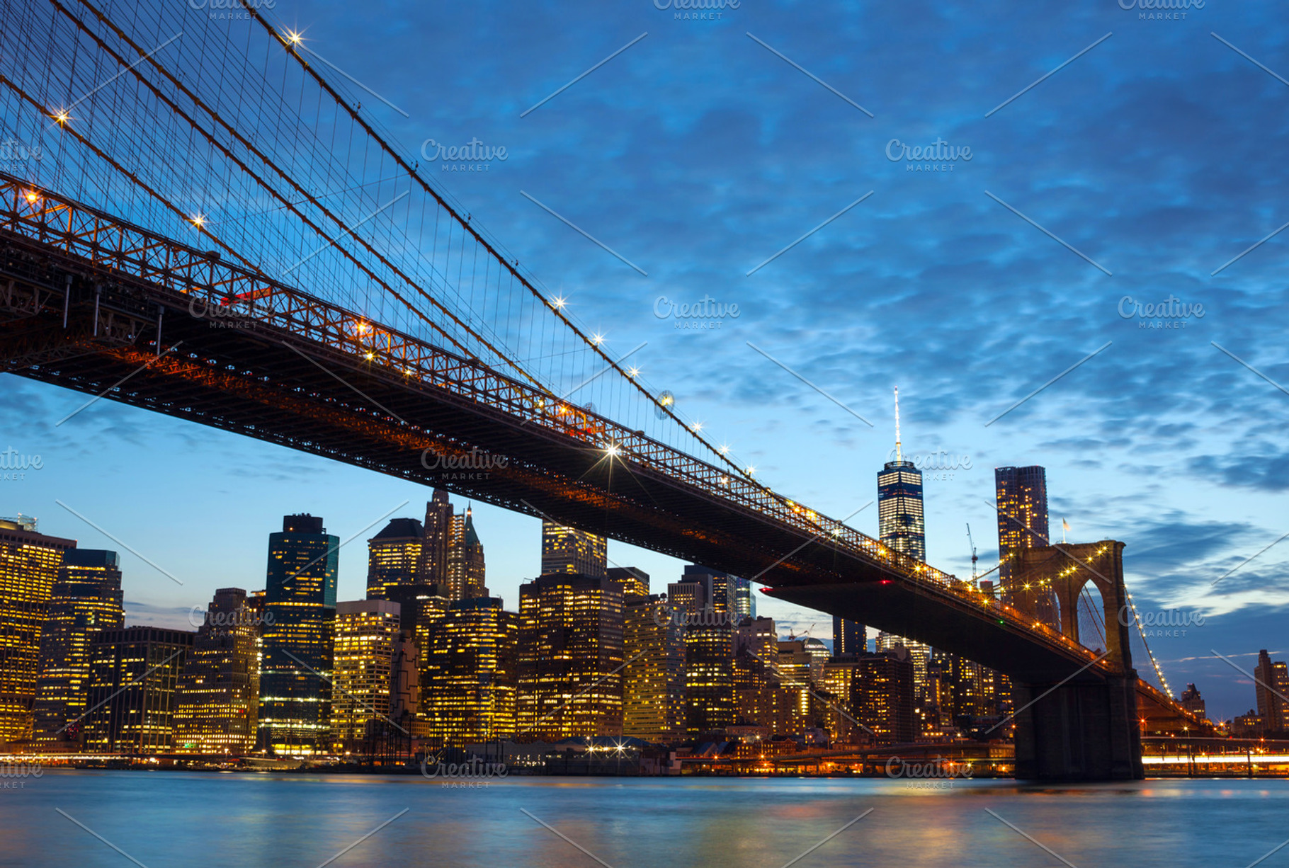 View of manhattan by night containing manhattan, bridge, and skyline, an Architecture Photo by Antonio Gravante Market