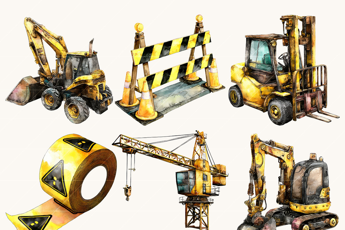 Watercolor Construction Vehicles, a Transportation Illustration by BusyDaydesign (Photo 10 of 10)