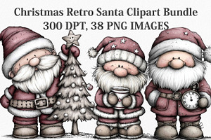 Christmas Retro Santa Clipart Bundle, an Illustration by Canvas Craft