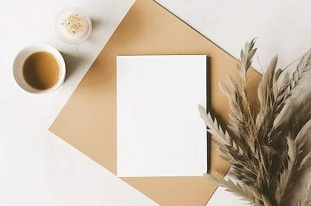 mockup boho style empty white card, a Background Photo by Virgo Studio