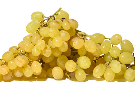 Ripe white seedless grapes on a white isolated background, a Food & Drink Photo by ndanko