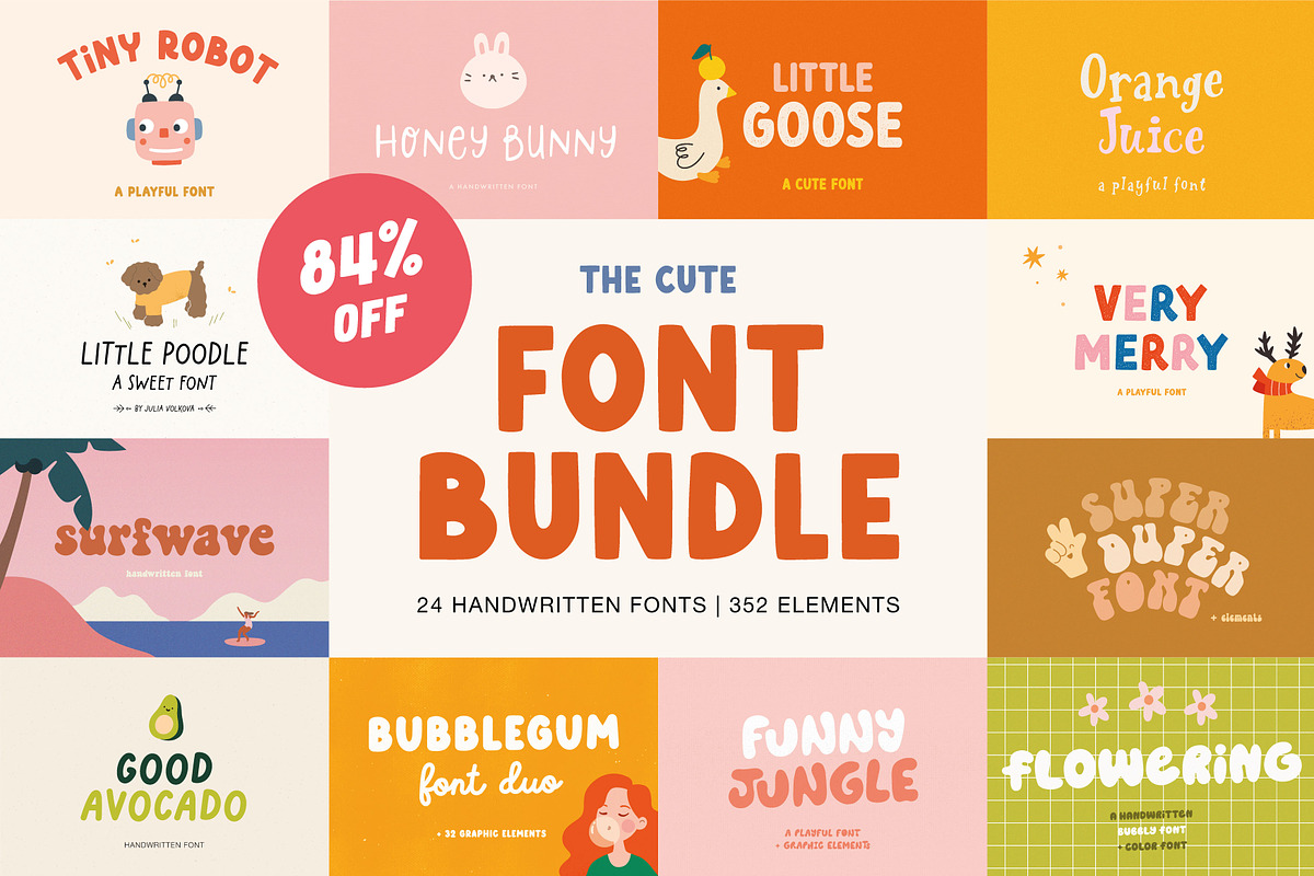 Cute Font BUNDLE, a Script Font by JuliaVolkova (Photo 1 of 13)