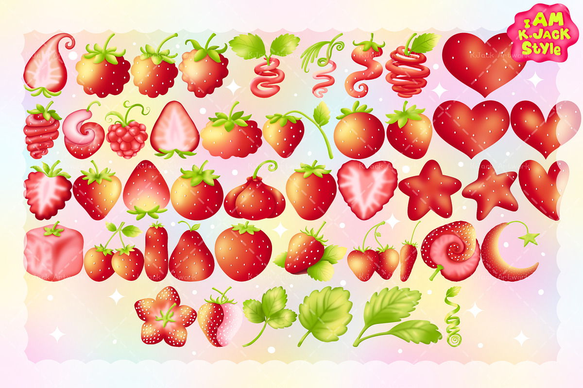 Strawberry Shapes Collection PNG, a Food Illustration by K.JackArtwork (Photo 2 of 4)
