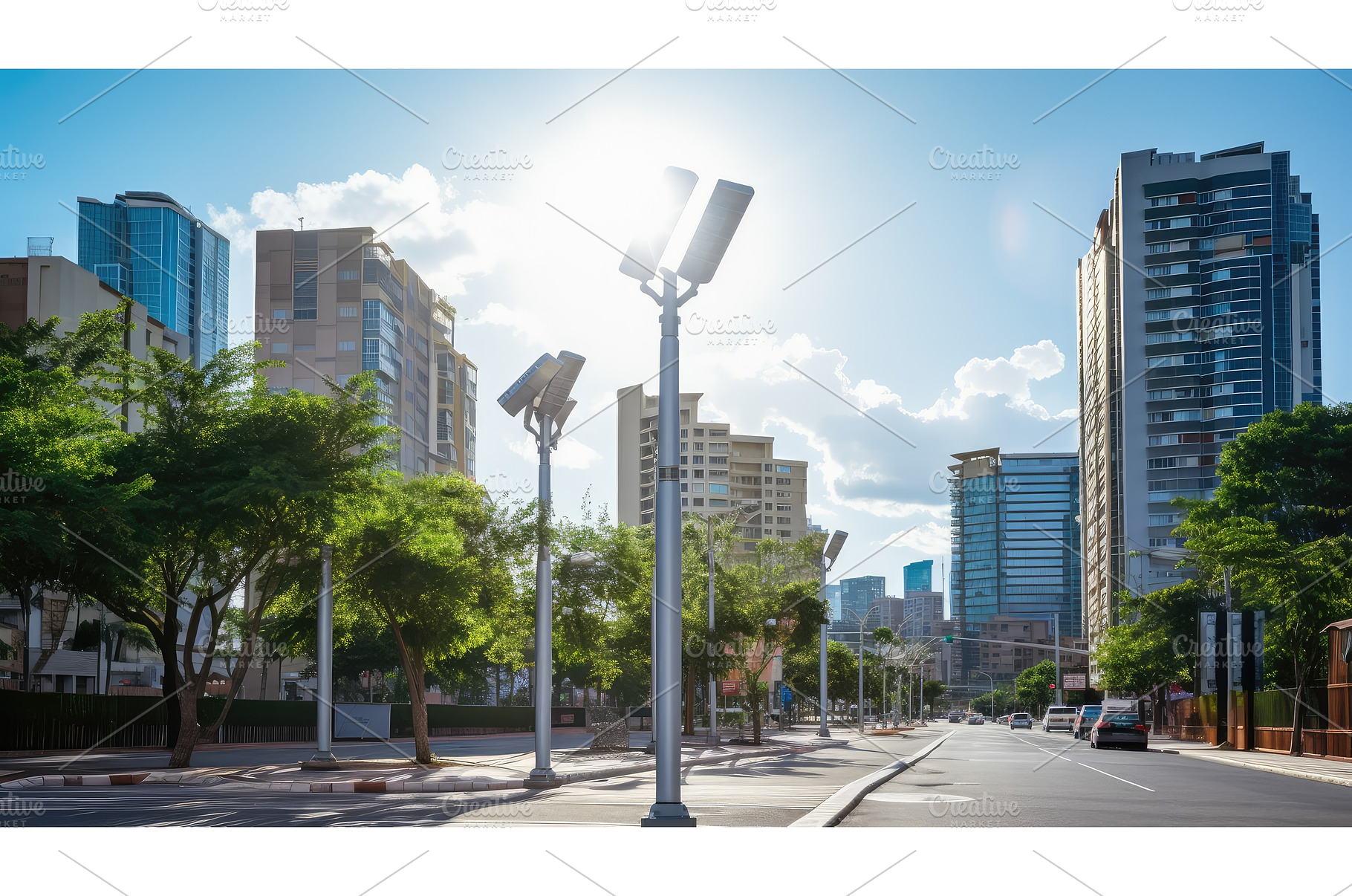 streetlight solar lights ai, an Industrial Photo by pikepicture