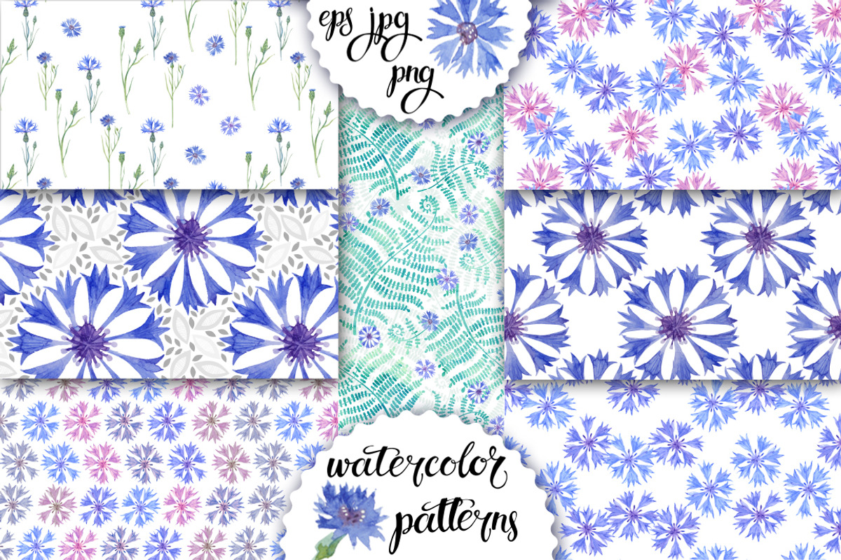 Cornflowers. Watercolor set., a Decorative Illustration by maritime_m (Photo 3 of 4)