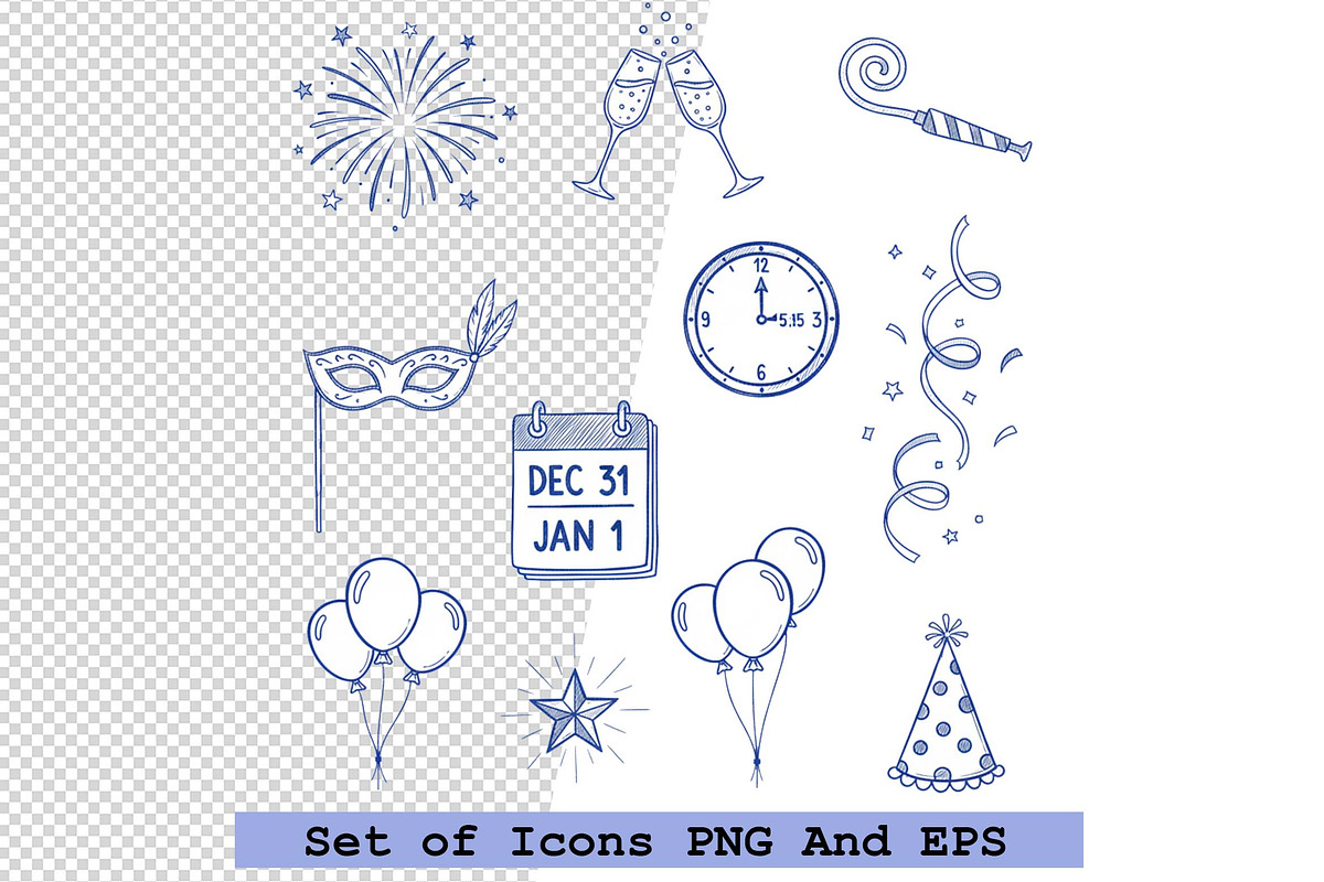 Set of  New Year icons in hand drawn, an Icon by one-touch