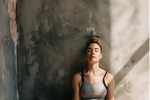 a woman meditating, serene wall, a Beauty & Fashion Photo by Sergey Kotenev