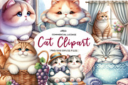 Watercolor Cat Clipart PNG, an Illustration by CreationArt (Thumbnail 1 of 5)