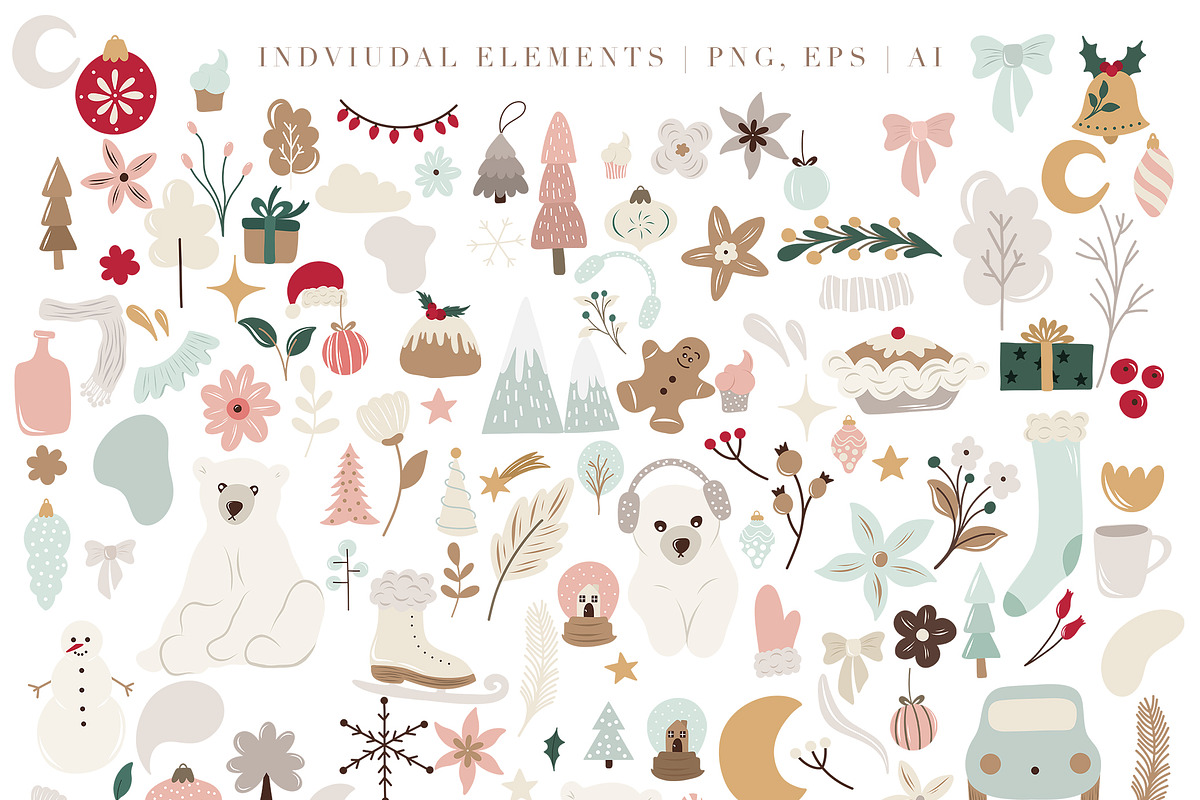 Merry Christmas Clipart Vector Set, an Animal Illustration by Pati Paints (Photo 2 of 17)