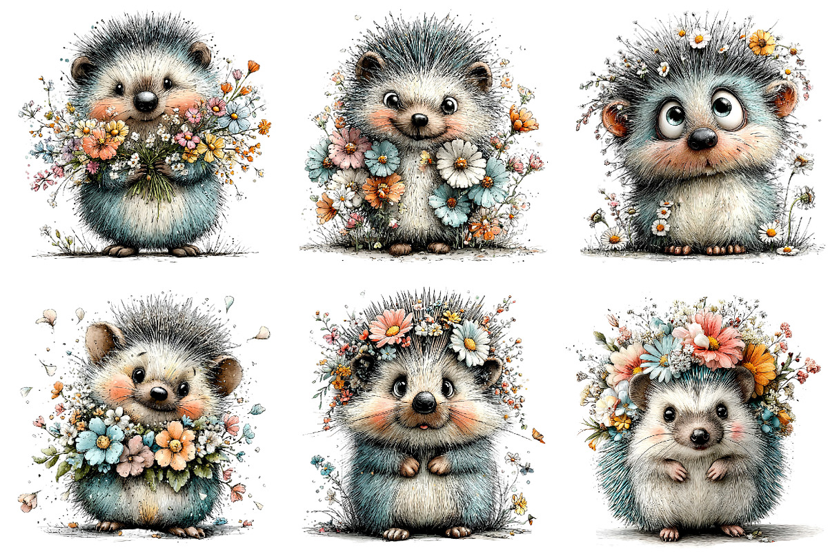 Whimsical Spring Hedgehog Clipart, an Illustration by Dream Creation (Photo 5 of 7)