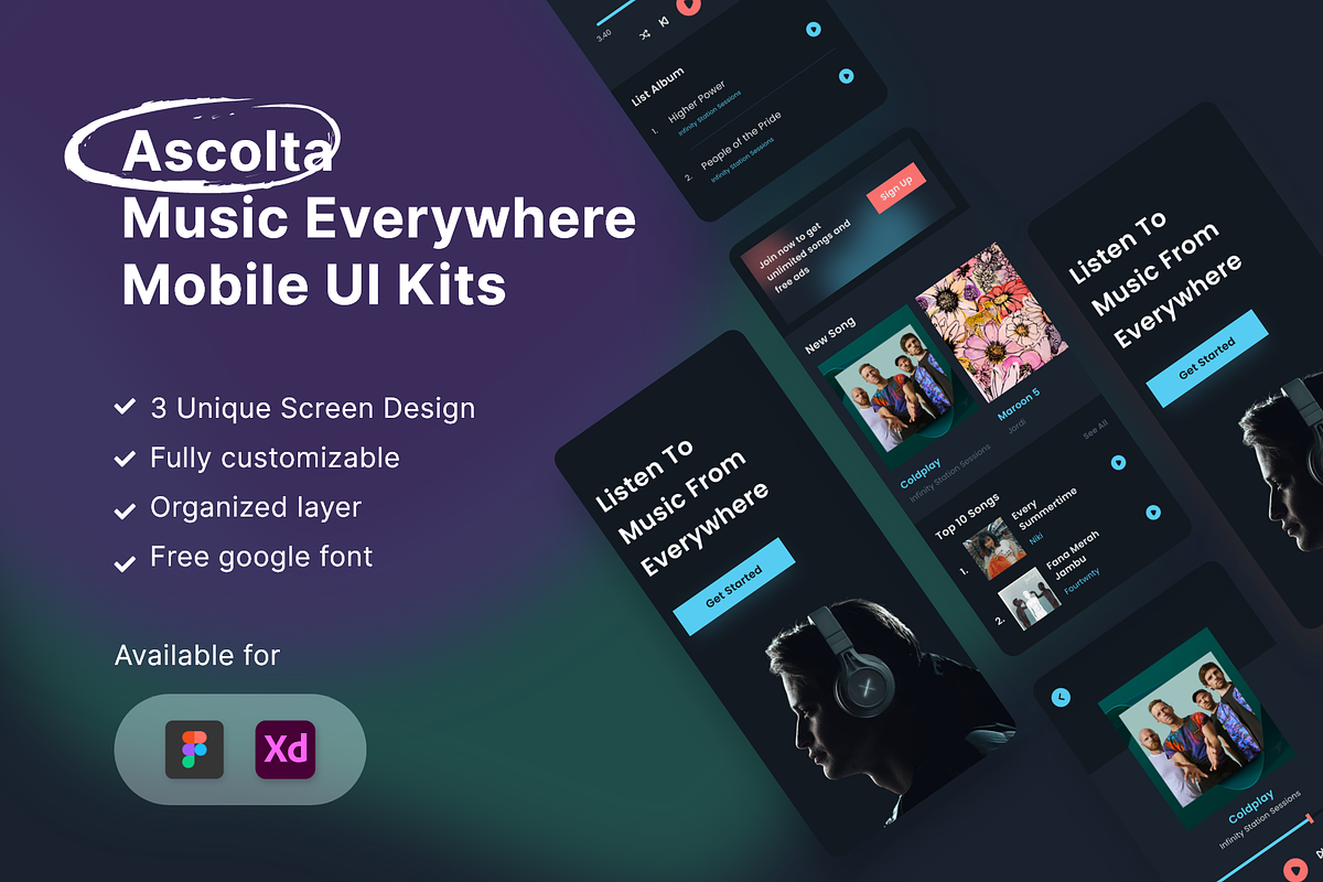 Ascolta - Music Everywhere App, an UI Kit Template by Panen Creative (Photo 1 of 2)