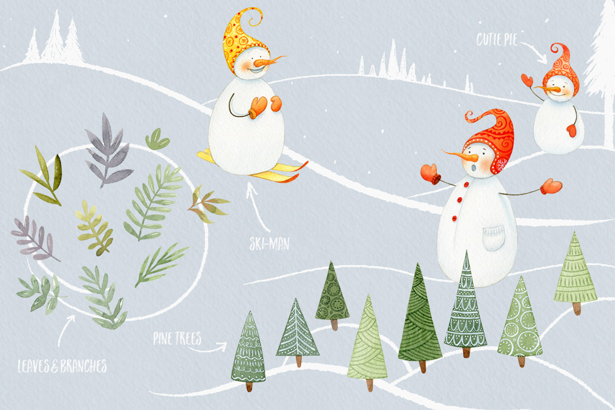 The Snowmen- winter watercolors, an Illustration by Watercolor Nomads (Photo 3 of 6)