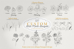 Custom Birth Month Bouquets, a Decorative Illustration by La Petite Line Art
