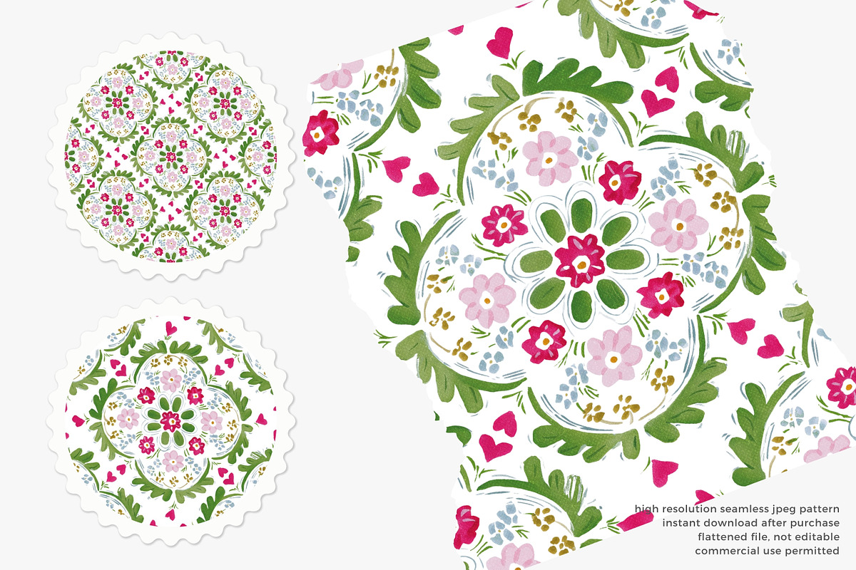 romantic folk tile pattern, a Pattern Graphic by Pink Studio Art (Photo 3 of 4)
