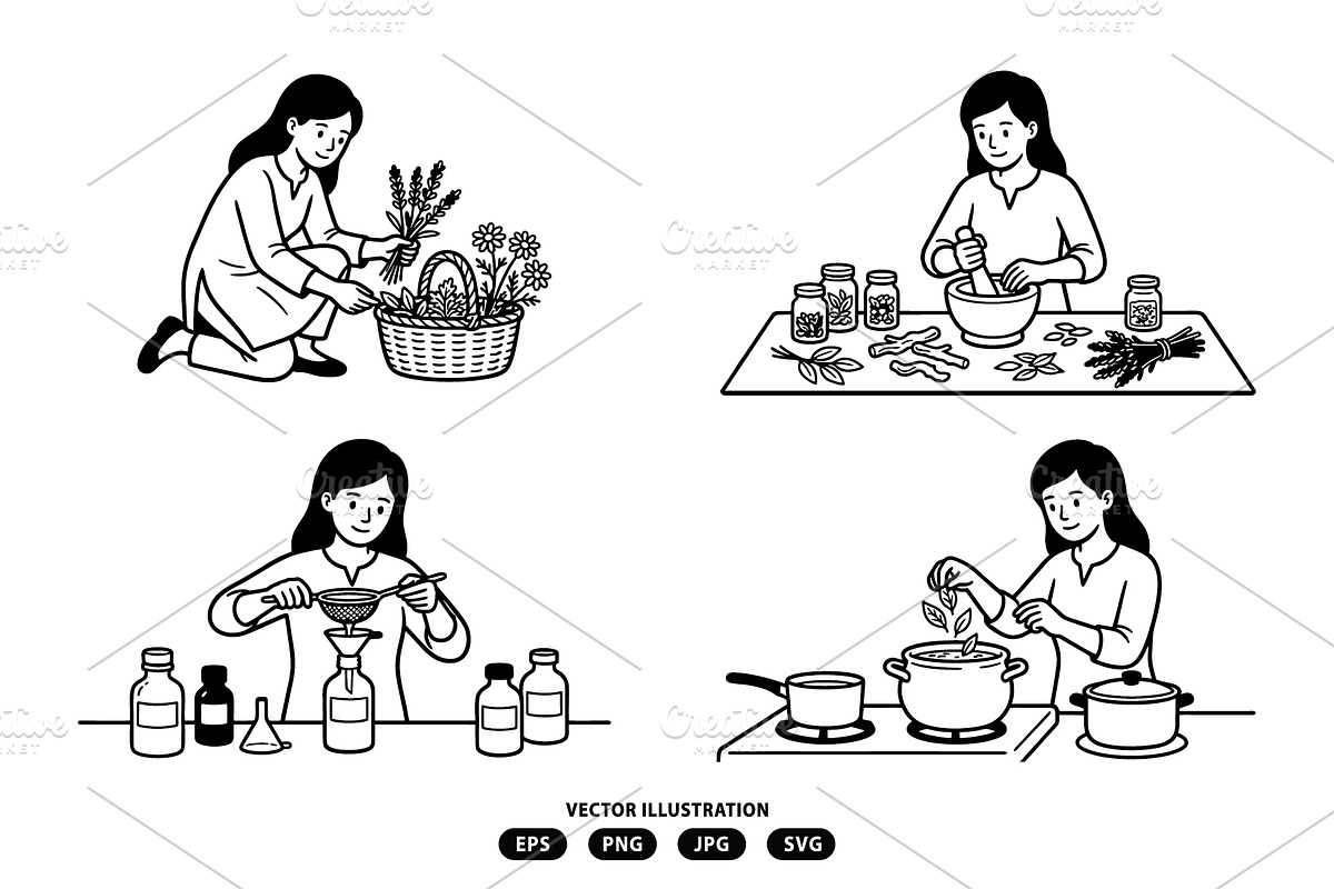 Activity of woman making herbal, a Person Illustration by Vectorlina (Photo 2 of 3)