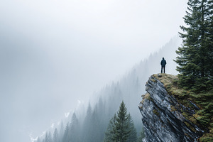 Alone person standing on a rocky, a Nature Photo by MistyDay