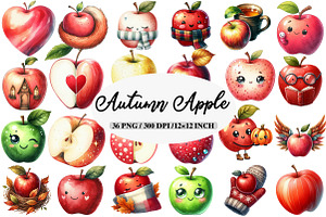 Watercolor Autumn Apple Clipart, an Illustration by Daily.Designs