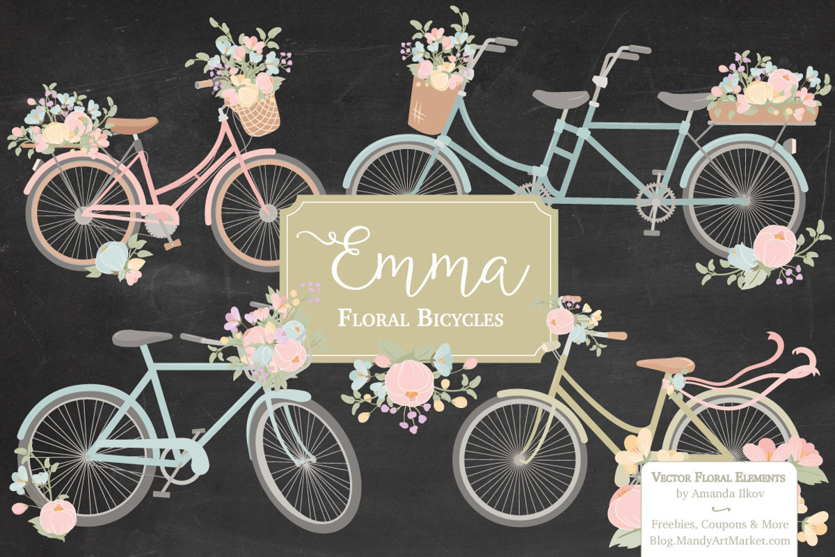 Pastel Floral Bicycle Vectors, an Illustration by Amanda Ilkov (Photo 2 of 5)