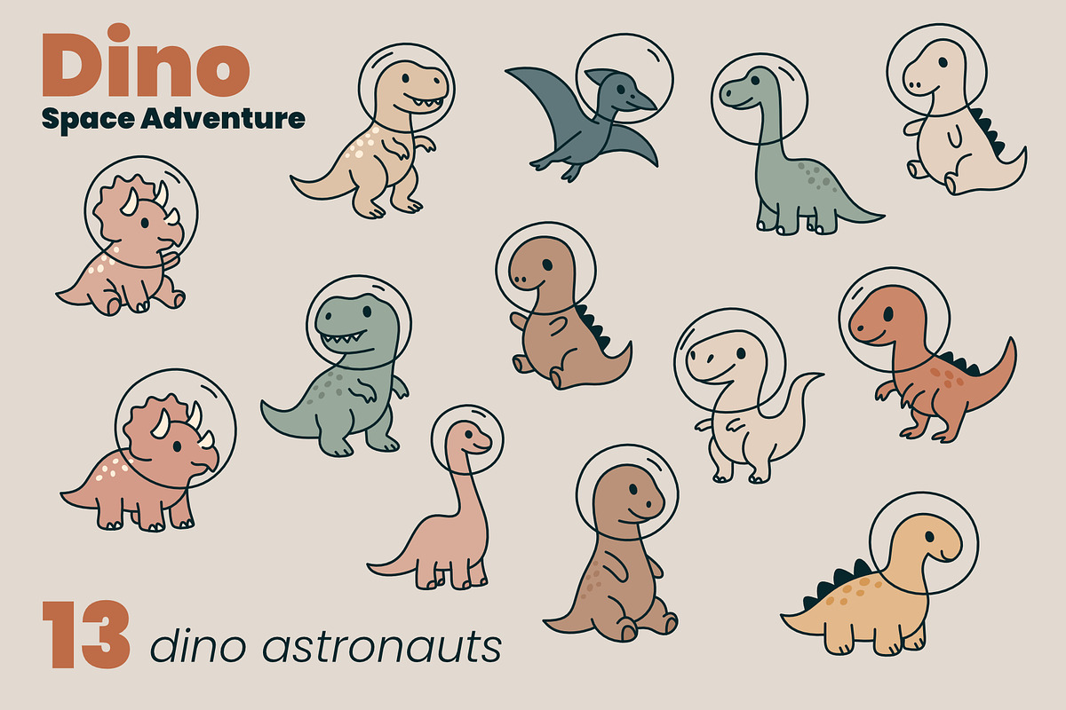 Dino Space Adventure – Vector Set, an Illustration by moja doodle (Photo 2 of 11)