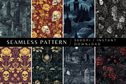 8 Gothic Noir Seamless Patterns, a Pattern Graphic by Inknfolly (Thumbnail 1 of 6)