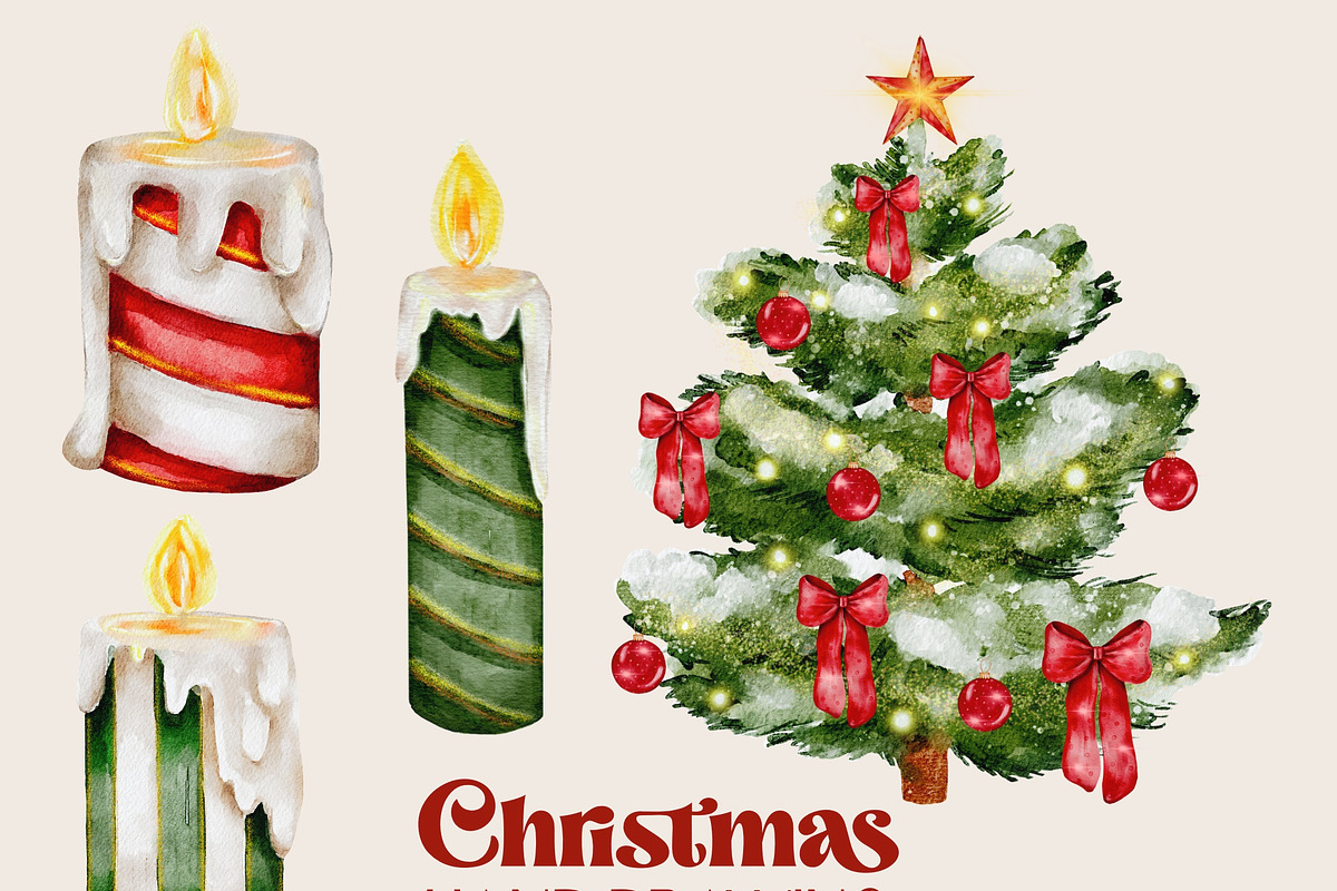 Christmas watercolor clipart set png, a Seasonal Illustration by Julia Bogdan (Photo 7 of 9)