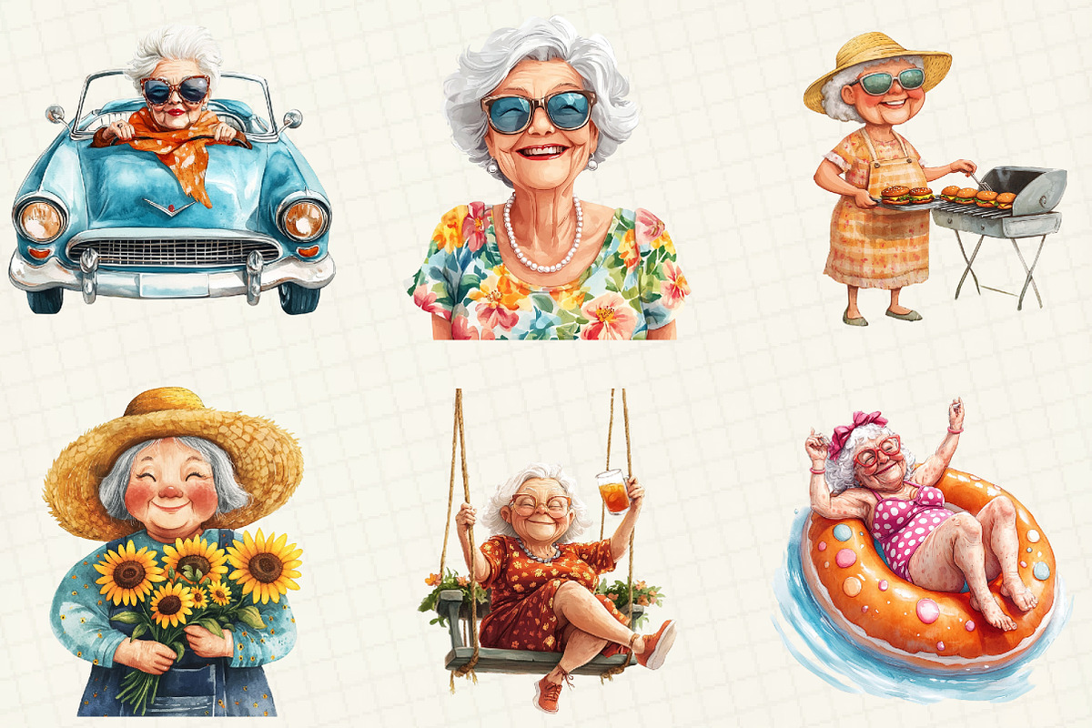 Watercolor Summer Grandma Clipart, an Illustration by OK Design (Photo 2 of 5)