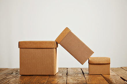 Mockups of blank brown corrugated cardboard boxes containing box, cardboard, a Business Photo by DeRepente