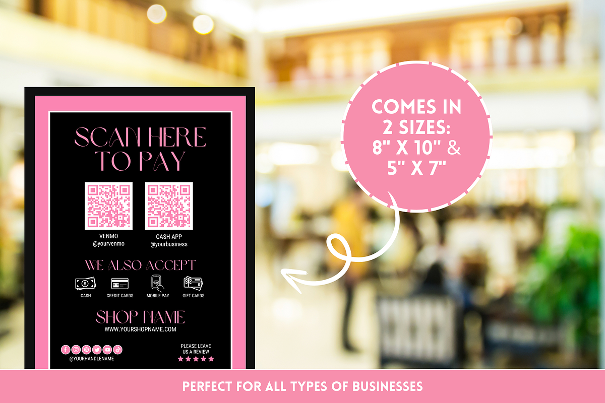 Black & Pink Scan to Pay Sign, a Flyer Template by SunshineStudioBoutique (Photo 8 of 11)