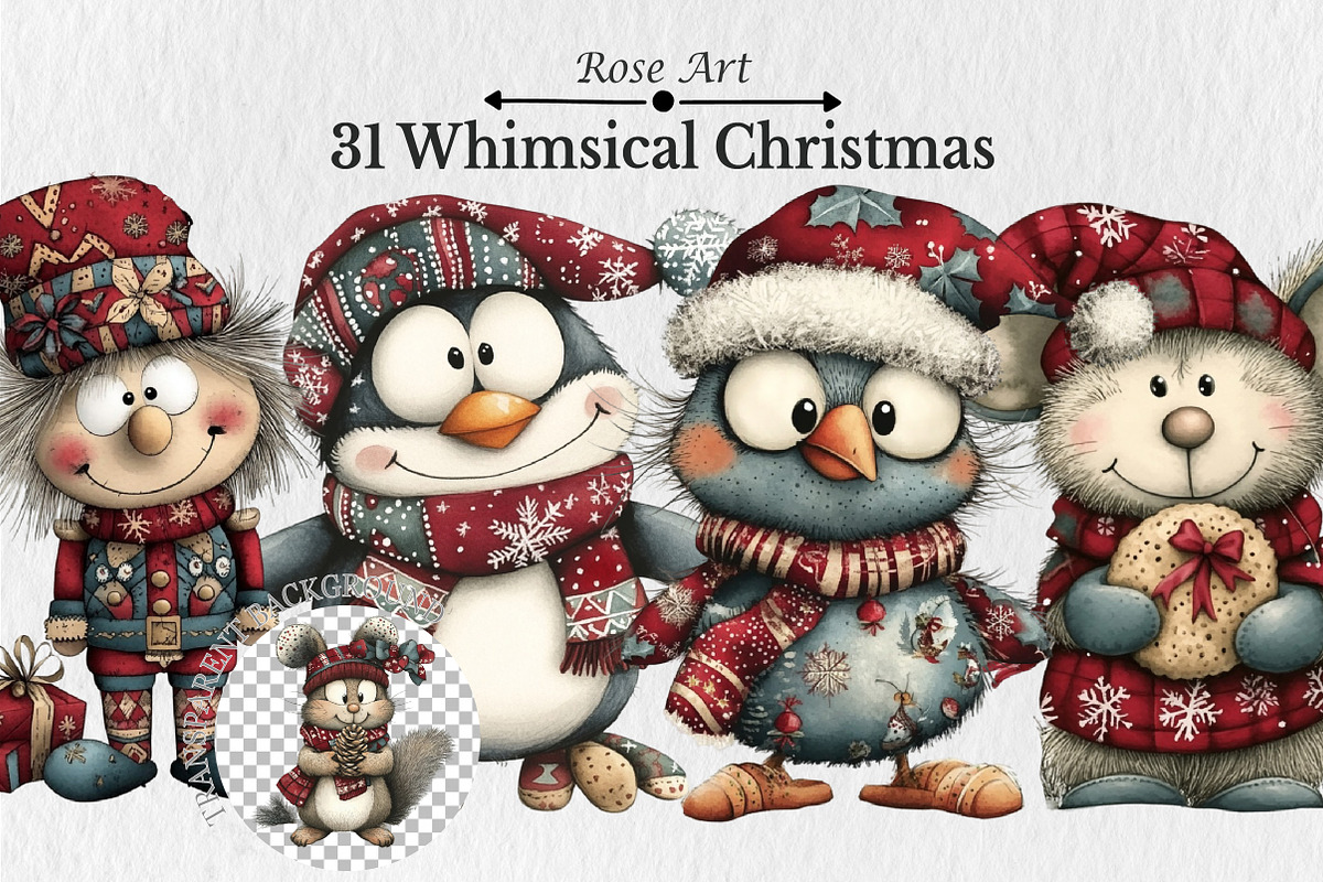 Whimsical Christmas Clipart, a Seasonal Illustration by Rose Art (Photo 1 of 6)