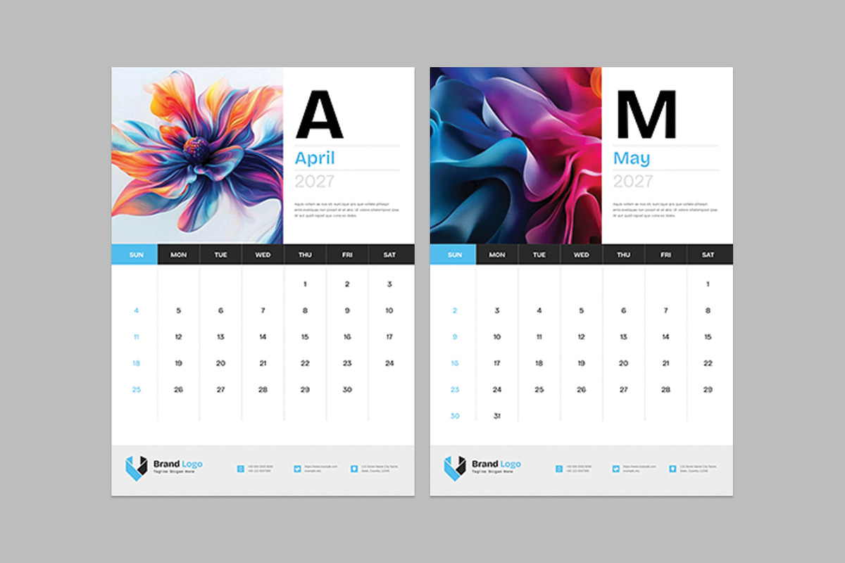 Wall Calendar Template 2027, a Stationery Template by Cleffon_Graphic_Studio (Photo 4 of 8)