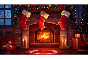 Cozy Fireplace With Red Stockings