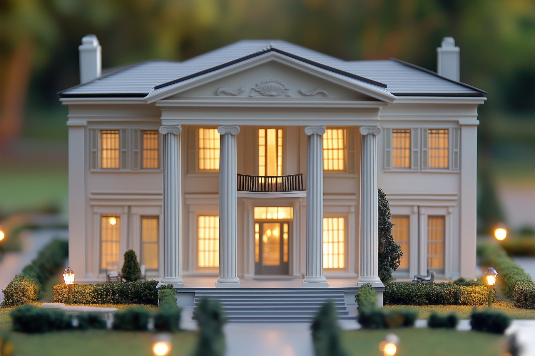 A Greek Revival house style detailed model of a classic mansion with ...