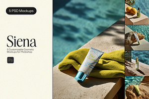 5 Poolside Cosmetic Bottle Mockups