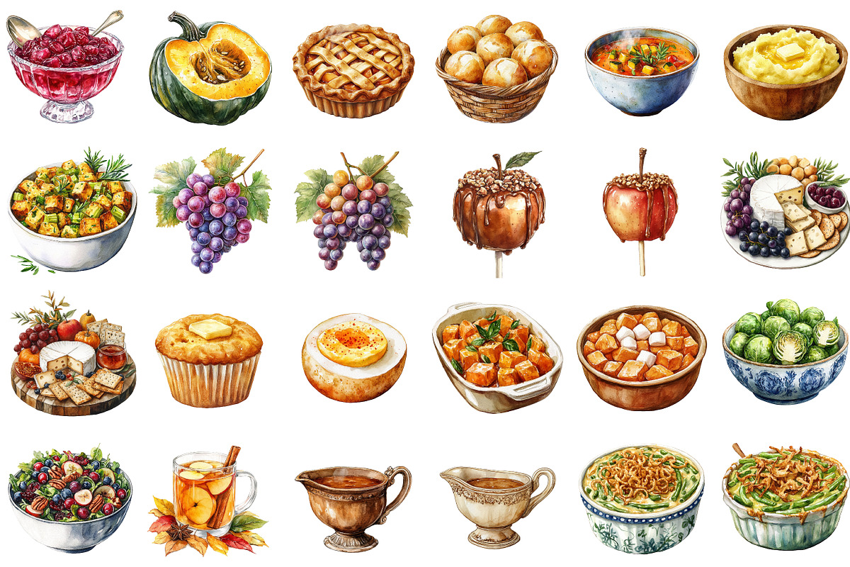 Watercolor Thanksgiving Food Clipart, an Illustration by Sublimation Artist (Photo 2 of 6)