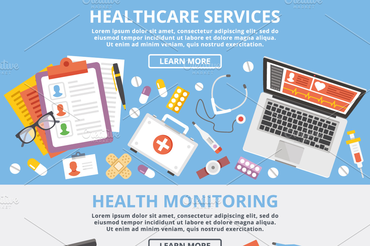 Healthcare Services Web Banners Set, an iPhone Mockup by Magurok