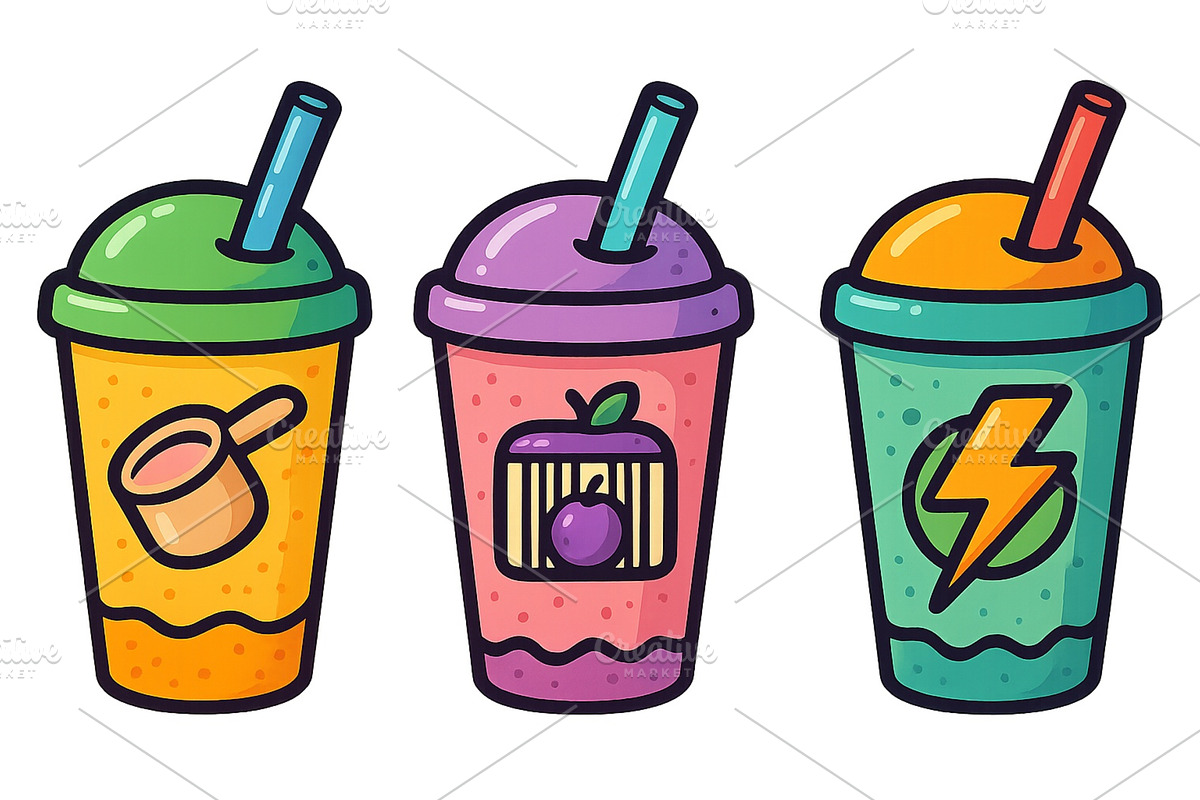 Colorful smoothie cups with vibrant, an Illustration by ZinetroN