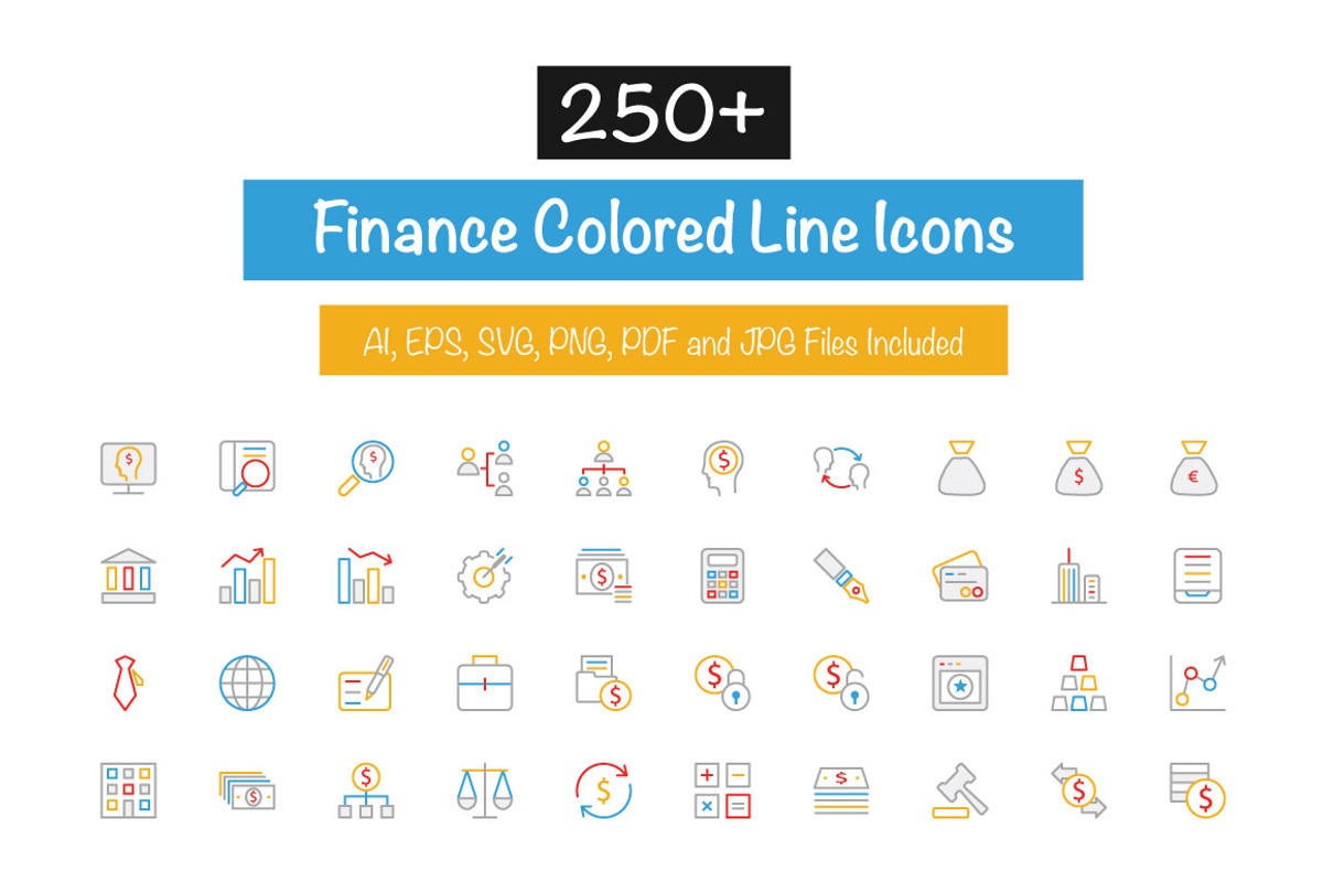 250+ Finance Colored Line Icons, an Outline Icon by Creative Stall (Photo 1 of 4)