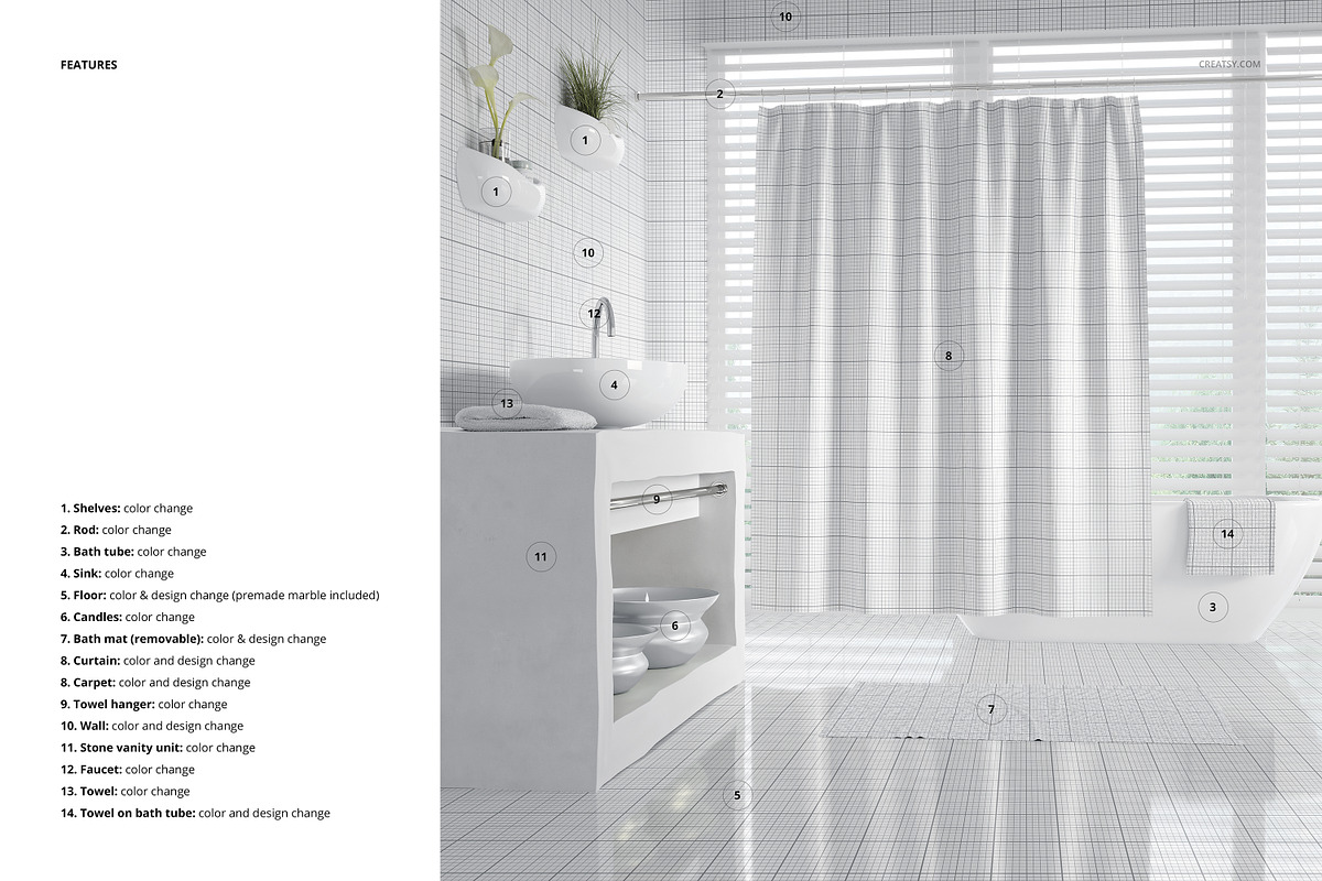 Elegant Bathroom Bath Curtain Mockup, a Household Mockup by creatsy2 (Photo 3 of 5)