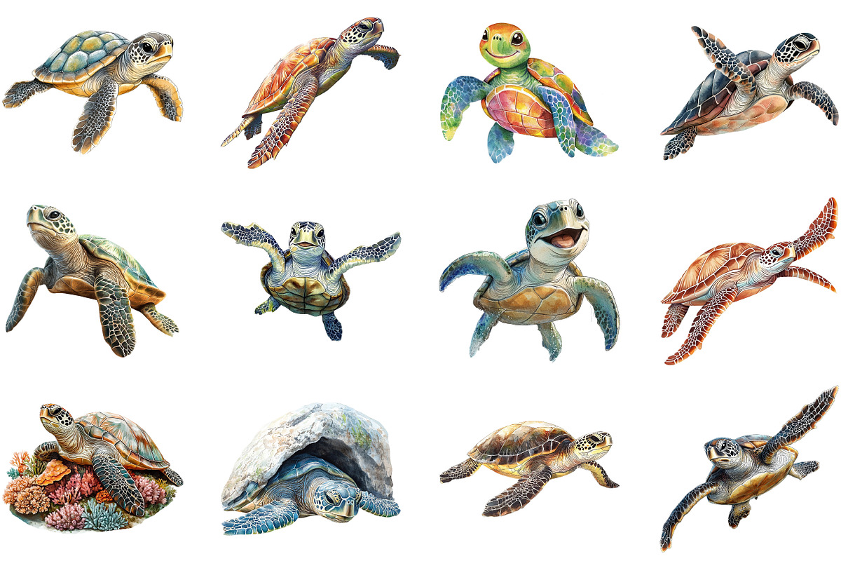Watercolor Turtle Clipart Bundle, an Illustration by Pixels.Craft (Photo 4 of 5)