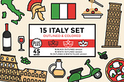 Italy Set Outlined & Colored, an Outline Icon by DeniseUytiepo (Thumbnail 1 of 5)