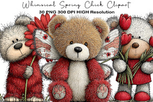Whimsical Spring Teddy Bear Clipart, an Illustration by Black Bird Studio