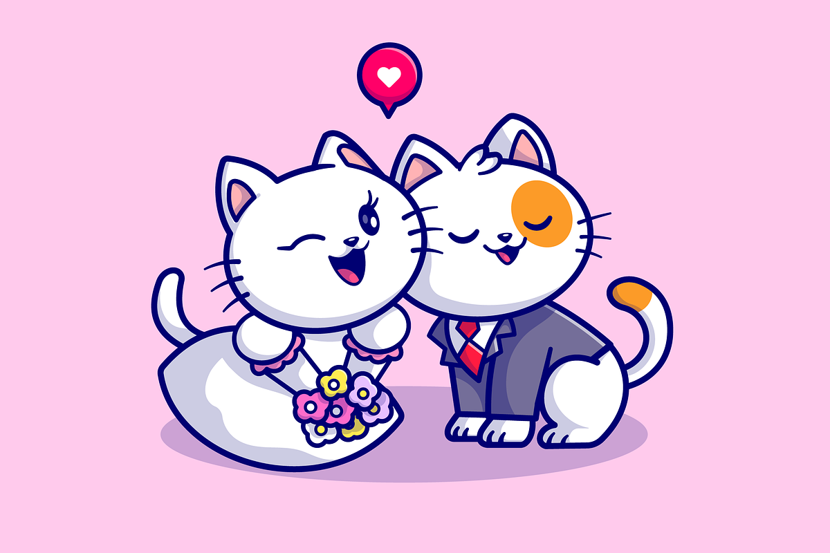 Cute Couple Cat Wedding Cartoon, an Animal Illustration by Catalyst Labs (Photo 2 of 3)