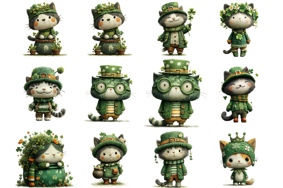 St Patrick Day Cats Clipart, an Illustration by Designking (Photo 2 of 5)