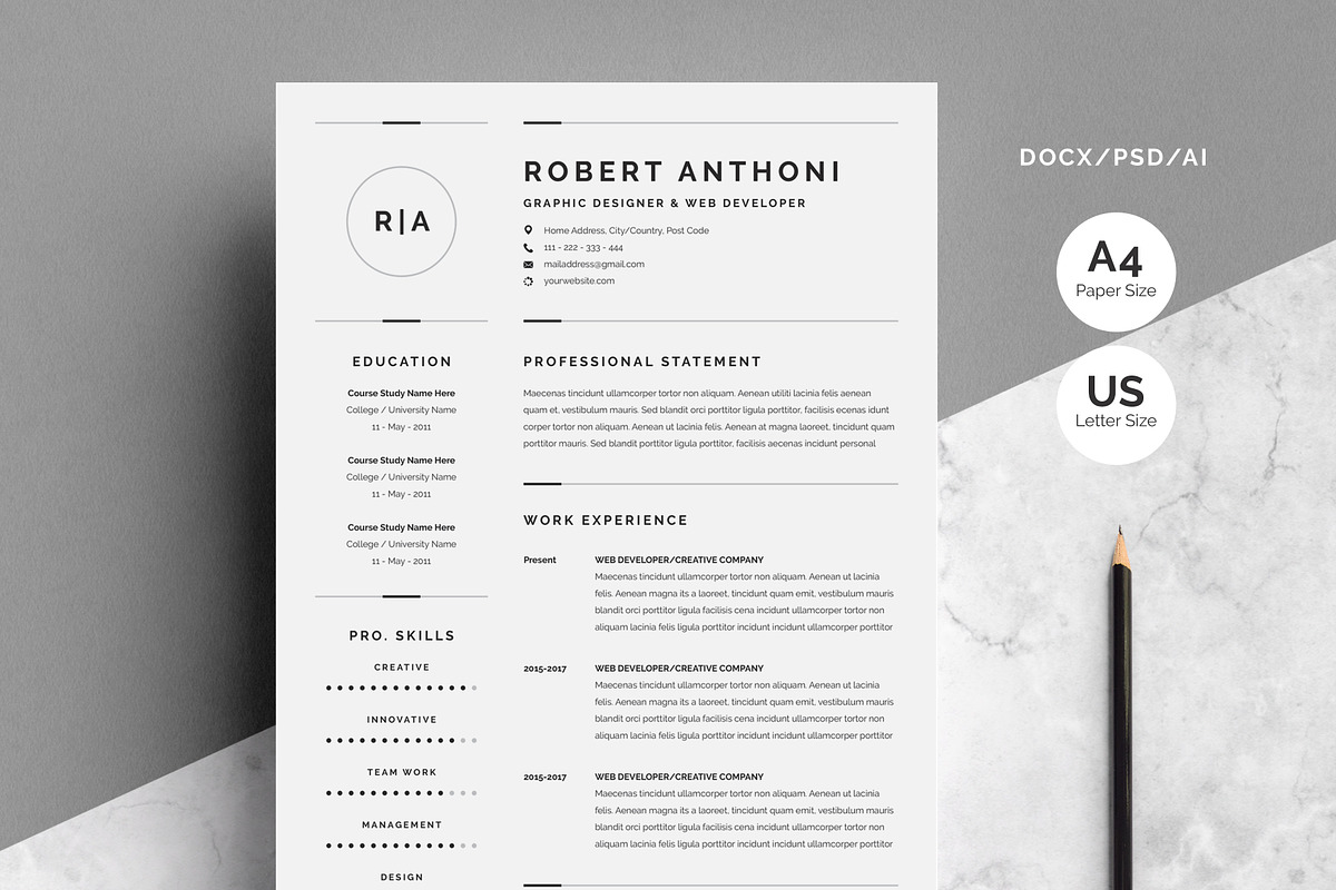 3 Pages Clean Resume/CV Template, a Resume Template by WhiteGraphic (Photo 1 of 4)
