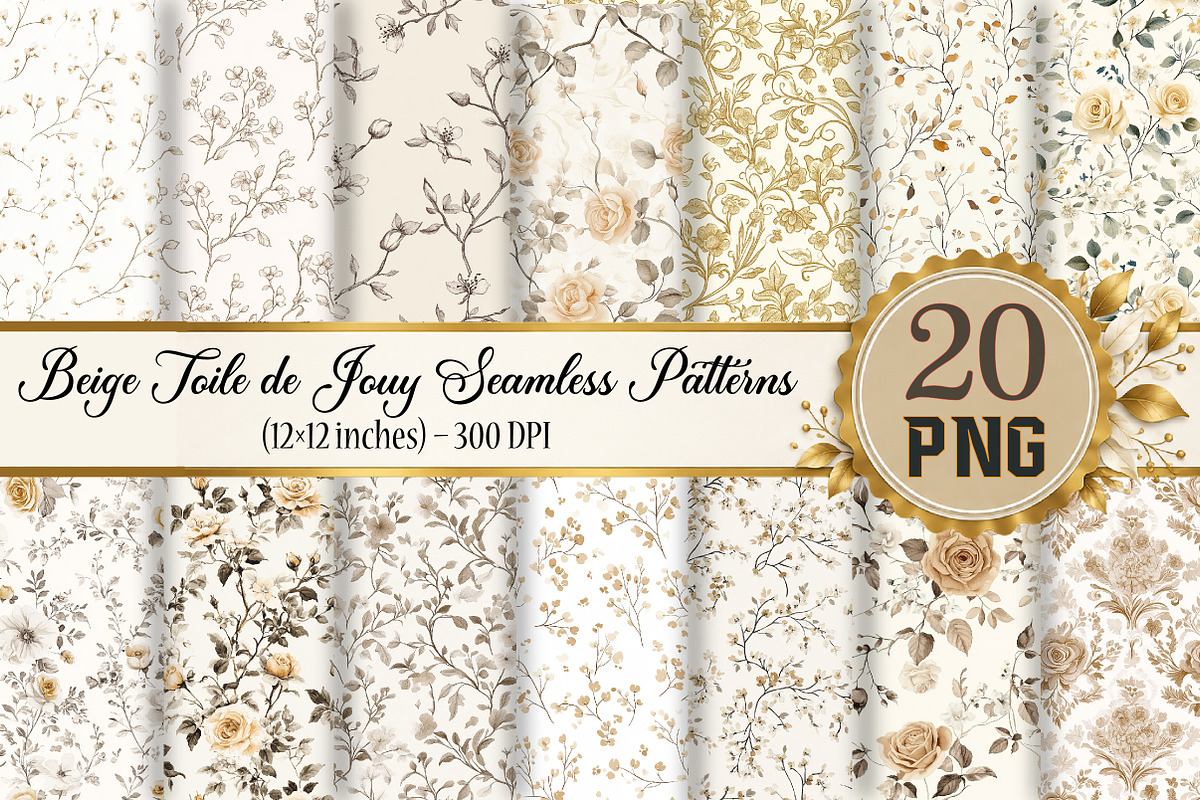 Beige Toile de Jouy Seamless Pattern, a Pattern Graphic by Design Market (Photo 1 of 4)