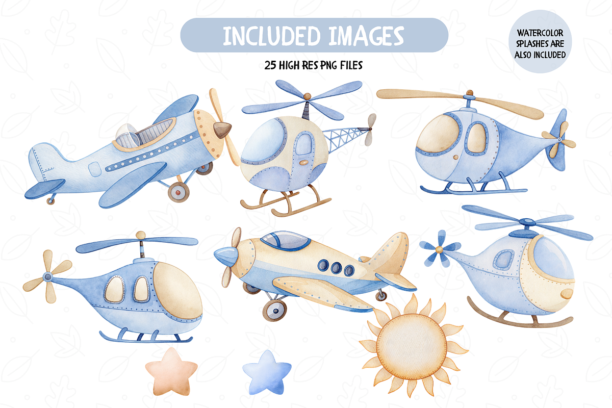Watercolor Air Transport Clipart, an Illustration by TatiMockup (Photo 3 of 5)