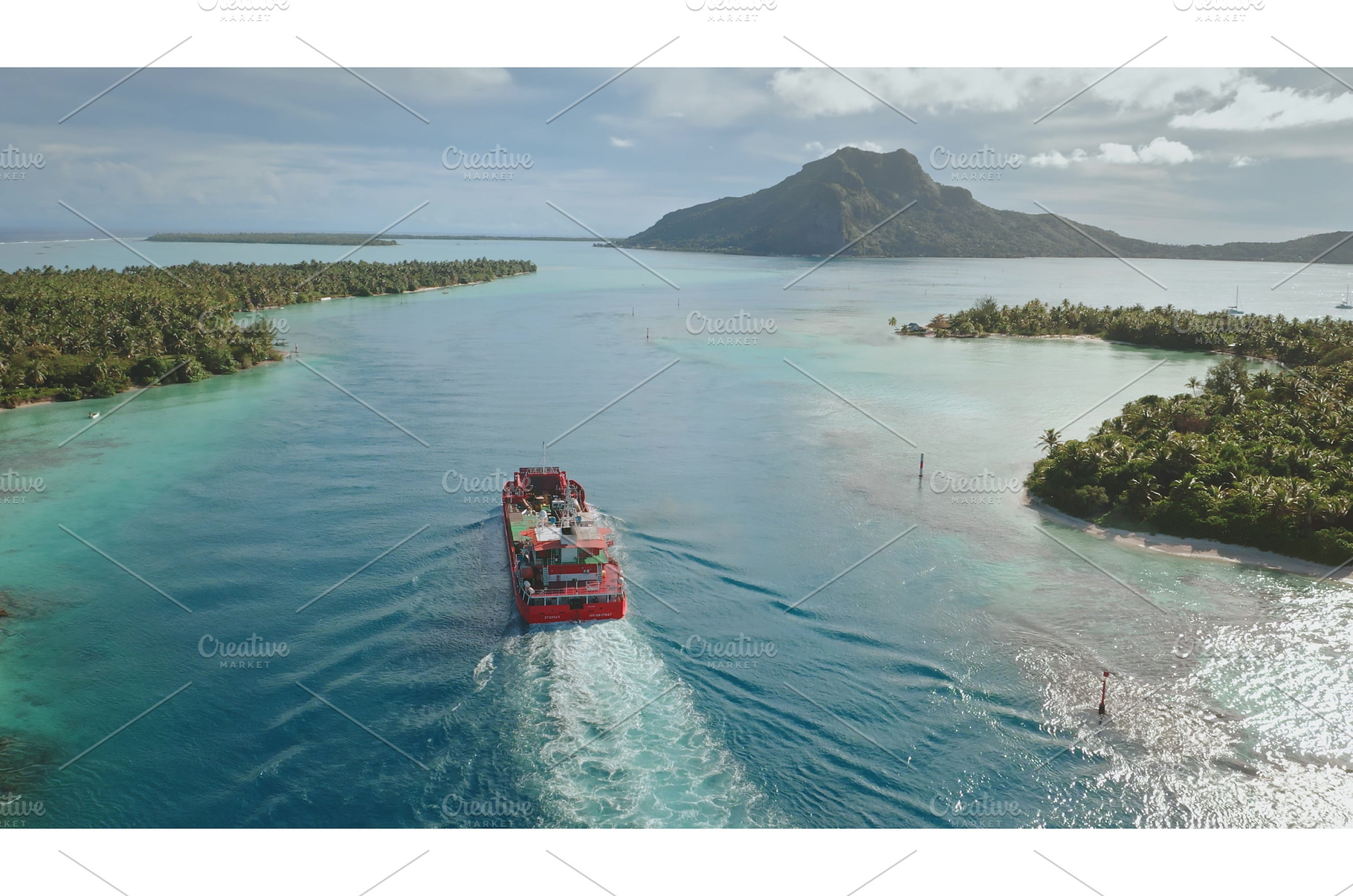 Aerial drone of red cargo ship, a Nature Photo by Goinyk